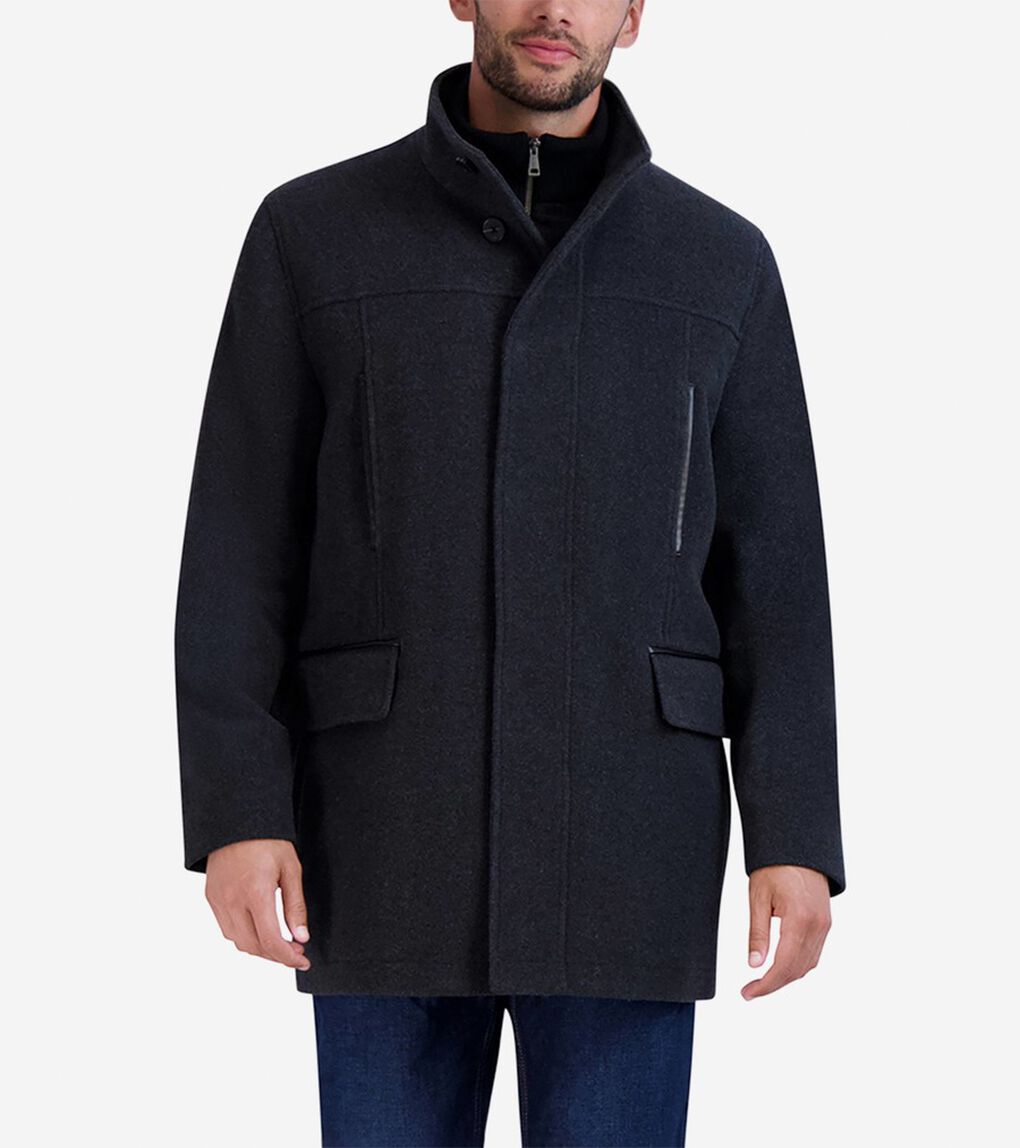 カー コート ウィズ フェイク レザー ディテールズ mens