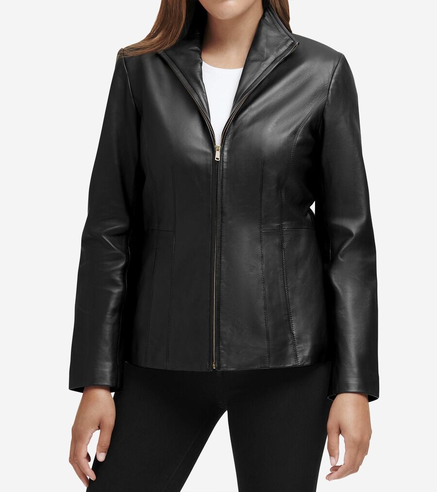 ウィング カラー レザー ジャケット womens. 72000 | COLE_HAAN